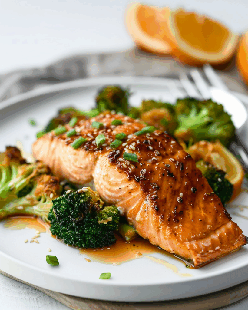 Sheet Pan Orange Ginger Salmon with Broccoli