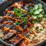 Korean BBQ Steak Rice Bowls with Spicy Cream Sauce