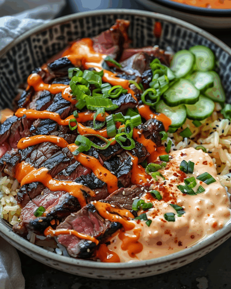 Korean BBQ Steak Rice Bowls with Spicy Cream Sauce
