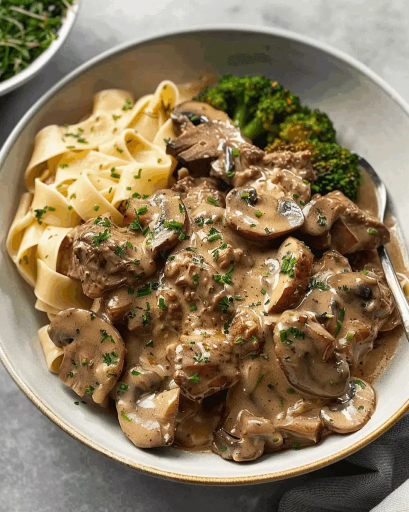 Slow Simmered Beef Stroganoff with Mushrooms