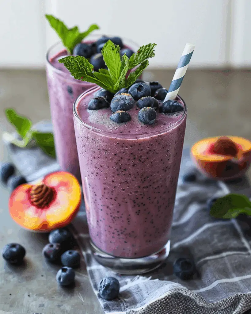 Summery Blueberry Peach Smoothie With Greek Yogurt