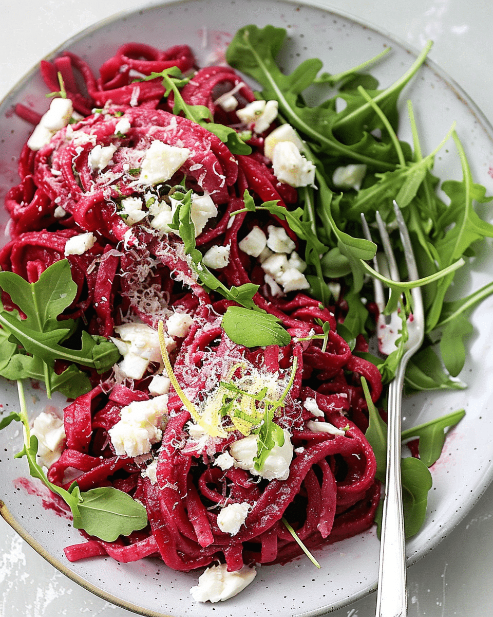 Beetroot & Goat Cheese Pasta with Lemony Rocket