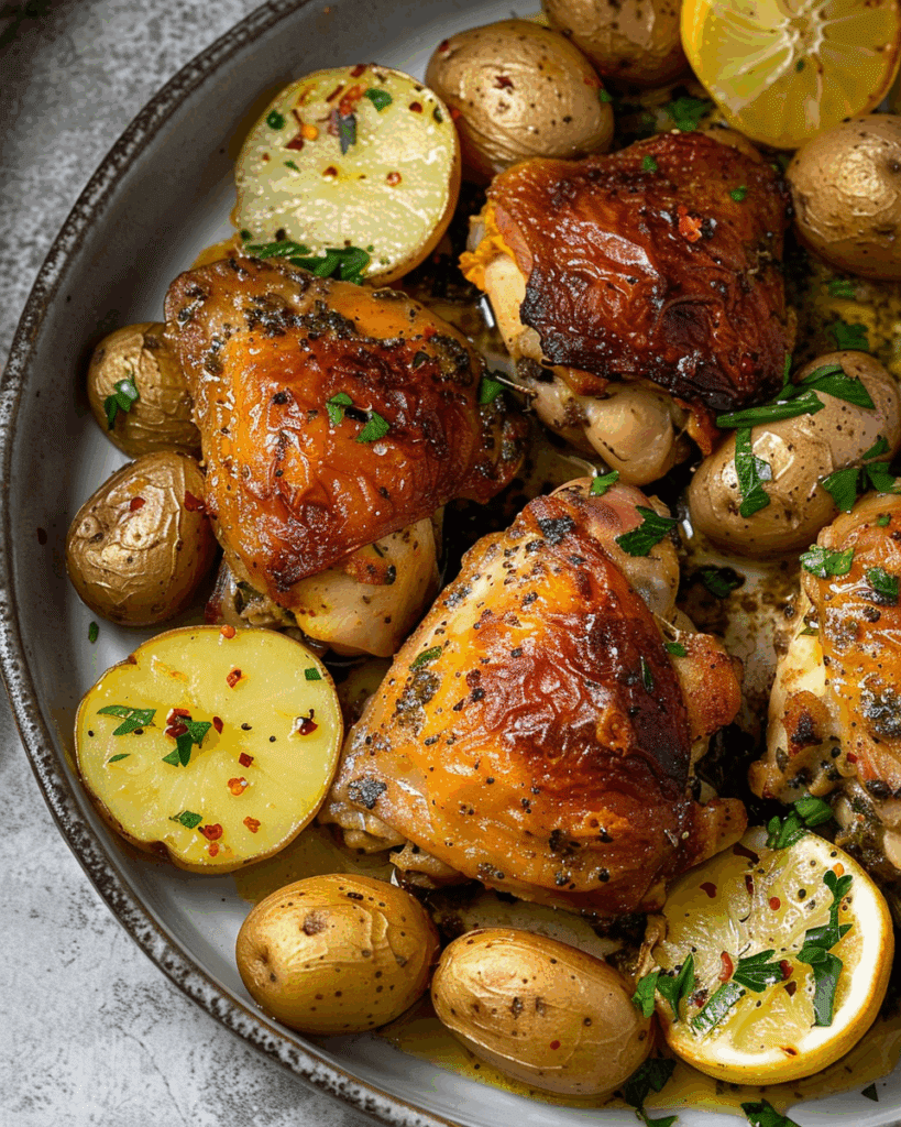 Roasted Mediterranean Chicken Thighs & Baby Potatoes