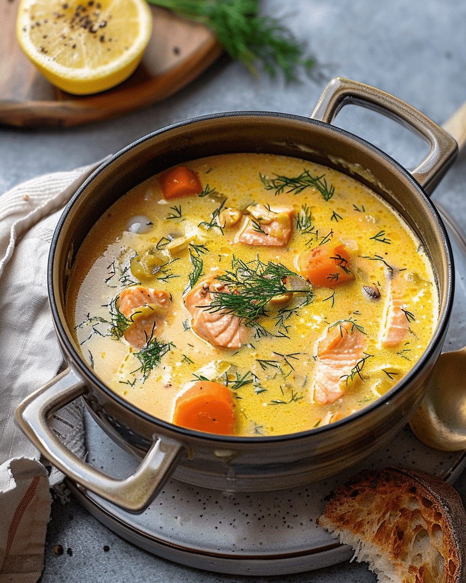 Creamy Finnish Salmon Soup with Dill 