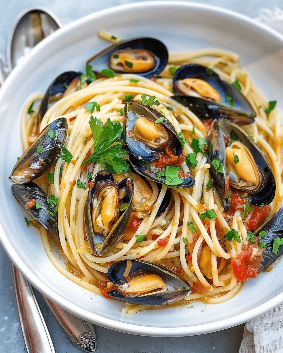Spaghetti Pasta with Green-Lipped Mussels Recipe