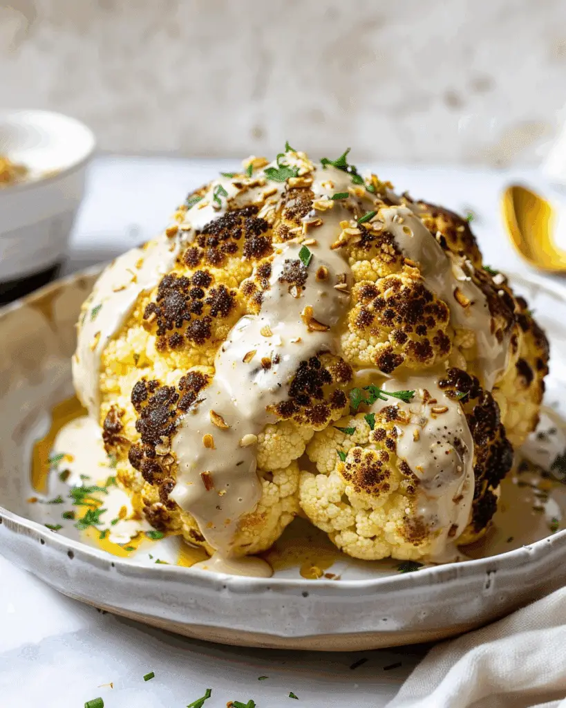 Whole Roasted Cauliflower with Tahini Sauce