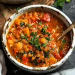 Roasted Garlic Vegetable Stew with Red Lentils and Tomatoes