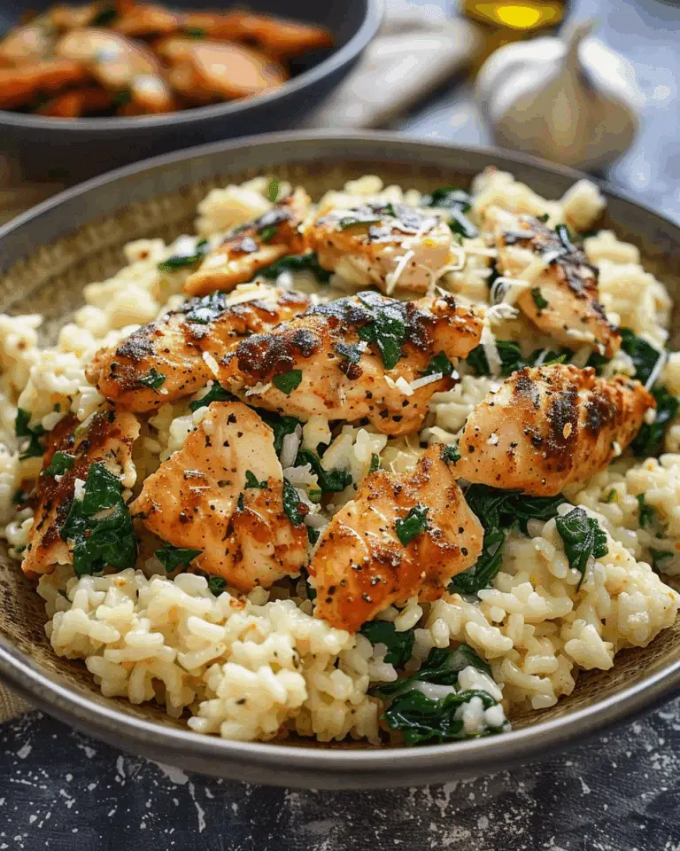 Creamy Parmesan Spinach Rice with Spicy Garlic Chicken