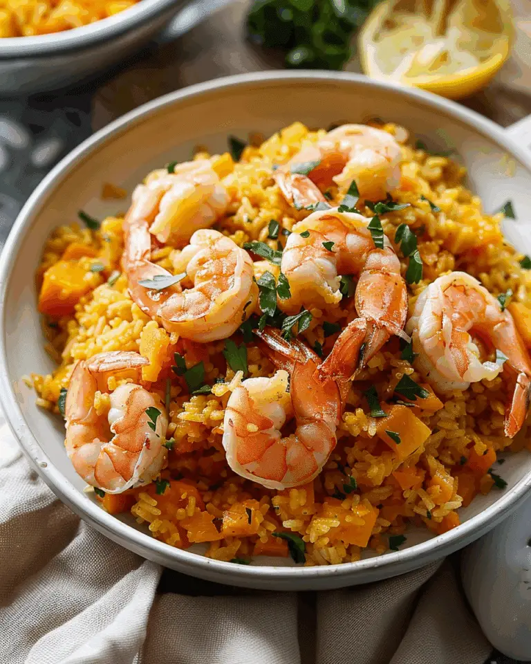 Cheesy Butternut Squash Rice With Shrimp