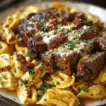 Garlic Butter Steak with Cheesy Alfredo Tortellini