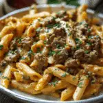 Creamy Velveeta Penne Pasta with Cajun Beef Alfredo Sauce