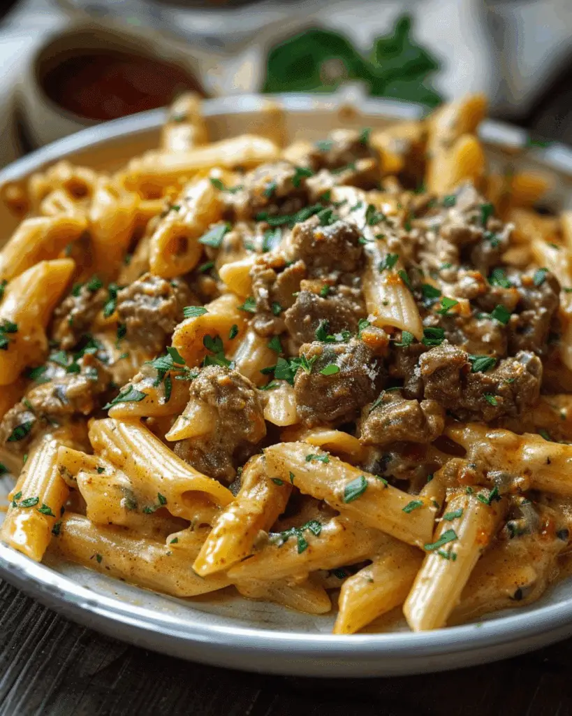 Creamy Velveeta Penne Pasta with Cajun Beef Alfredo Sauce