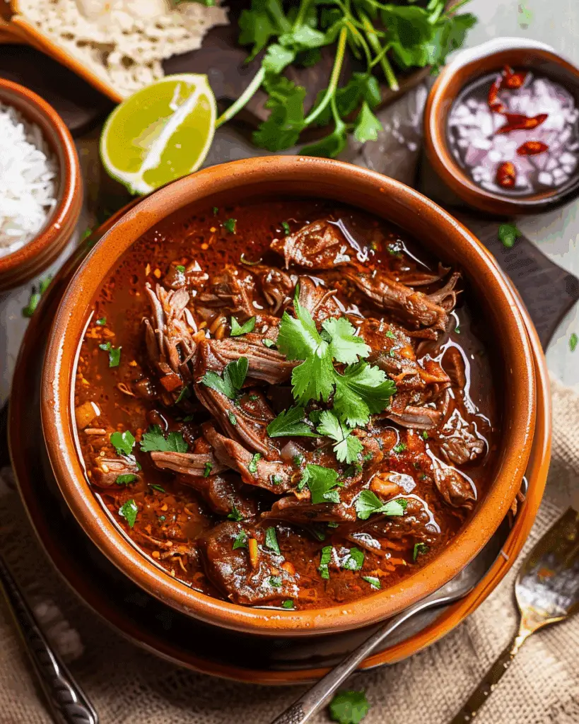 Mexican Birria (Tender Braised Beef In Red Chile Broth) 