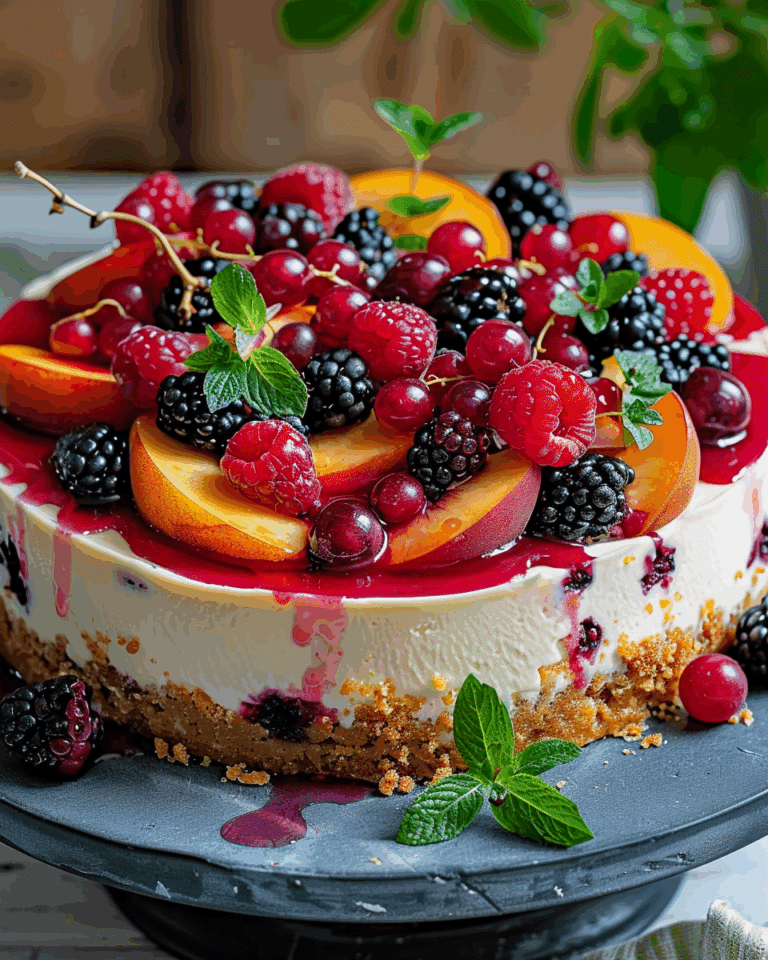 Summer Berry and Peach Cheesecake