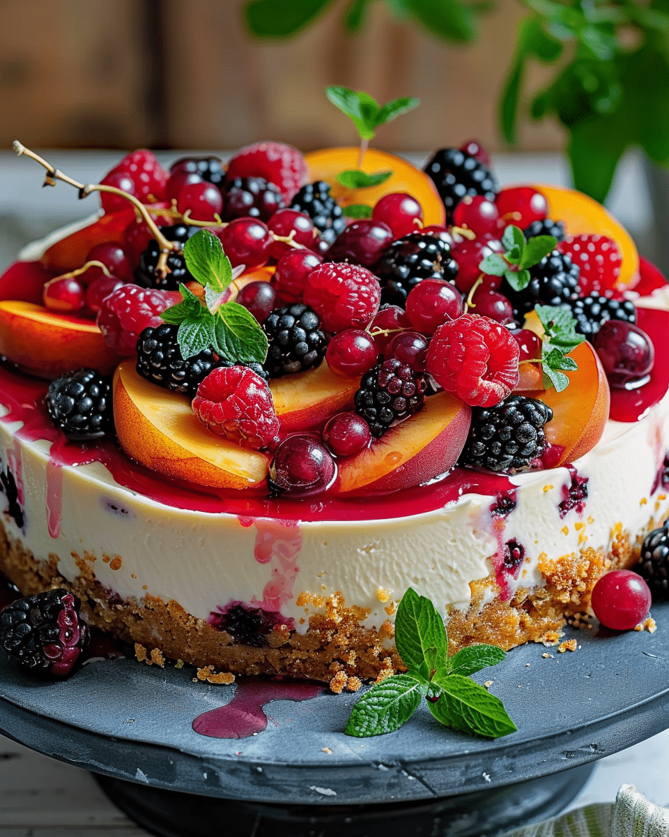 Summer Berry and Peach Cheesecake