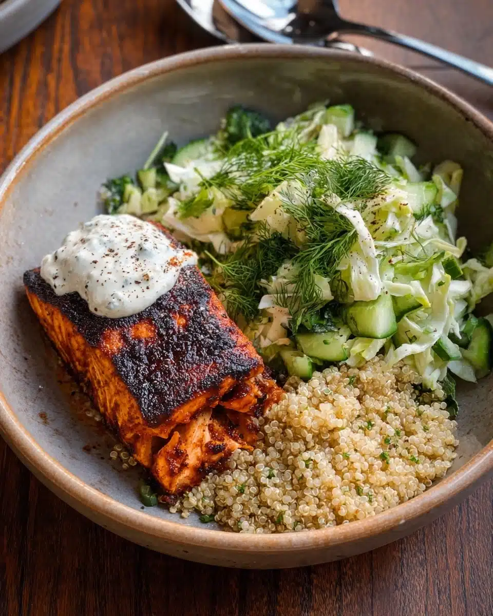 Honey Harissa Salmon Quinoa Bowls Recipe