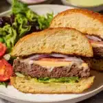 Mozzarella Stuffed Burgers with Pesto Mayo Recipe