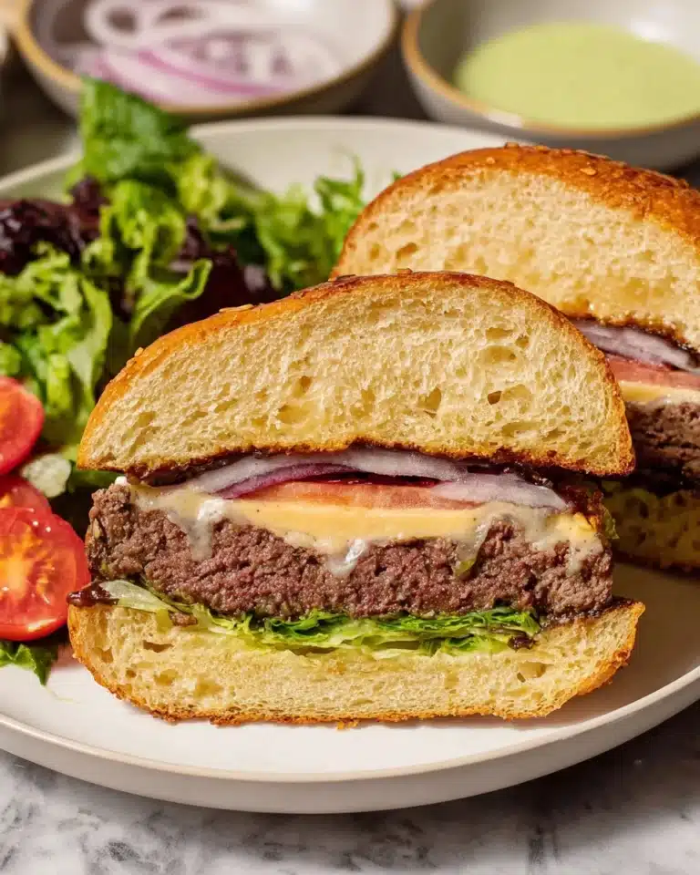 Mozzarella Stuffed Burgers with Pesto Mayo Recipe