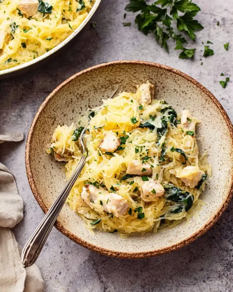 Chicken and Spinach Spaghetti Squash Alfredo Recipe