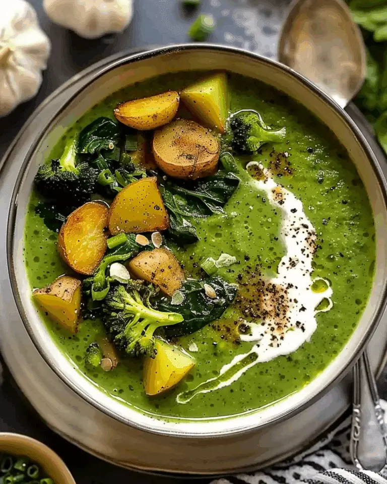 Creamy Spinach Soup with Roasted Potatoes and Broccoli