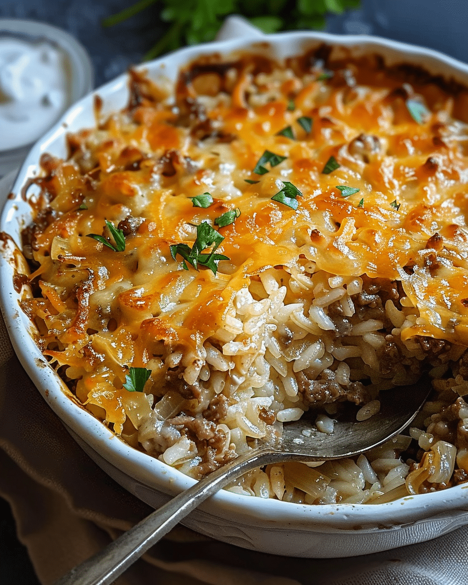 French Onion Ground Beef and Rice Casserole