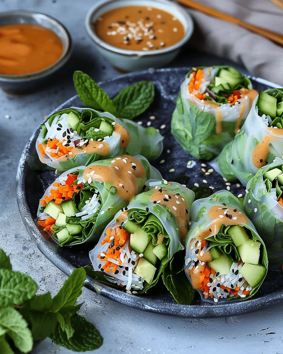 Green Summer Rolls with Homemade Peanut Sauce