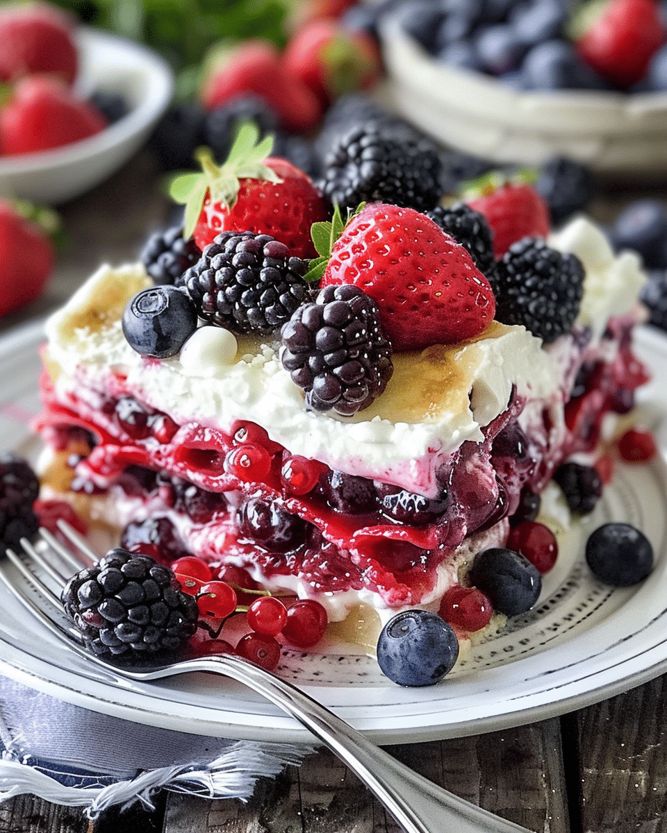 No Bake Summer Berry Lasagna
