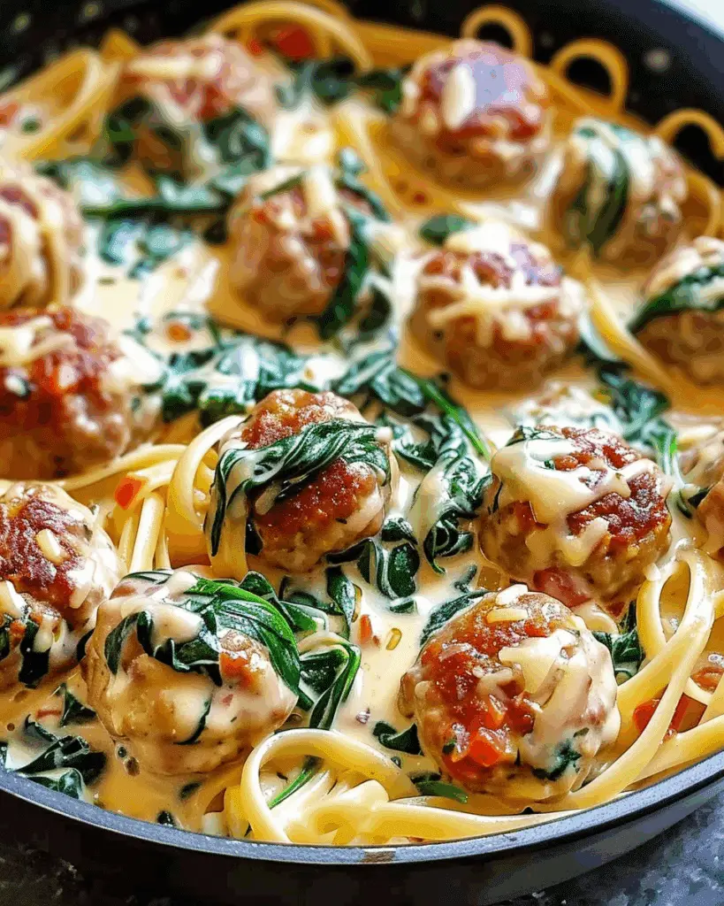 Creamy Spinach Meatball Pasta
