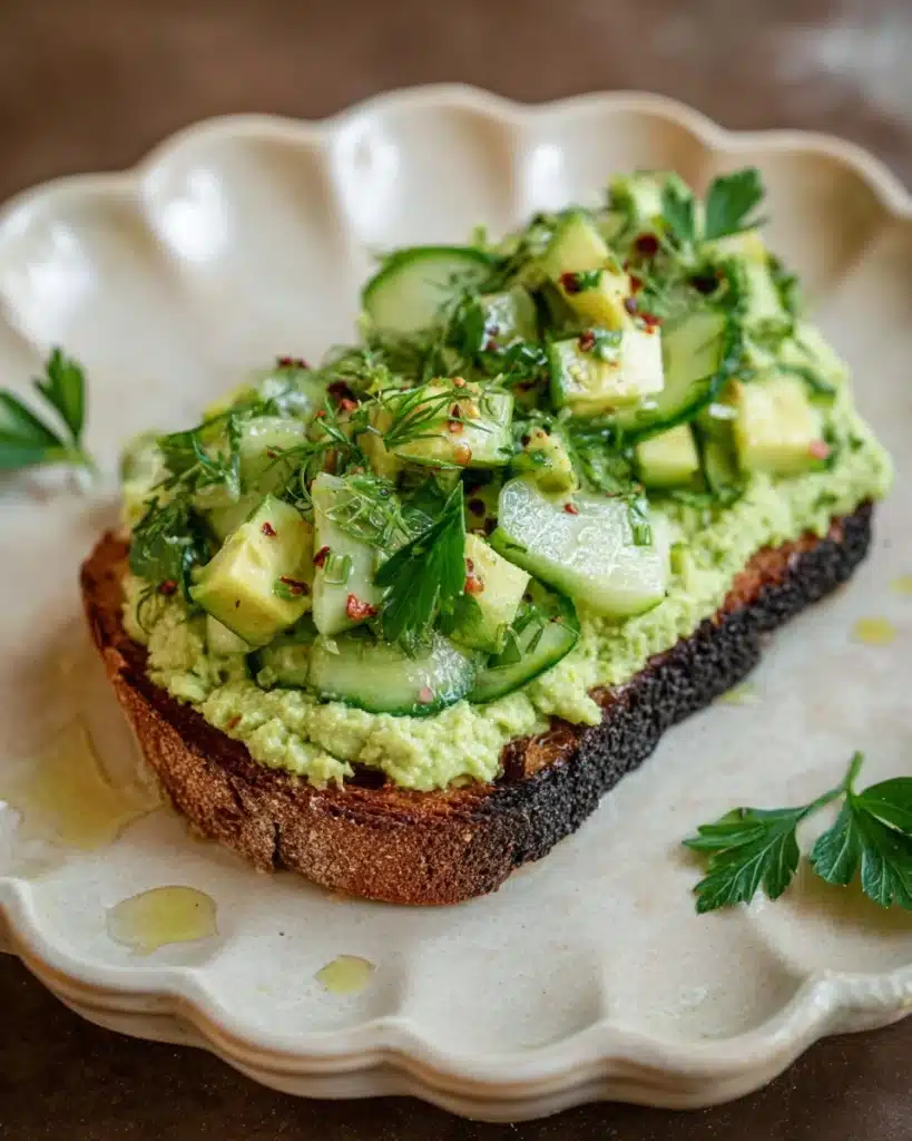 Smashed Cucumber Toast with Artichoke Edamame Spread Recipe