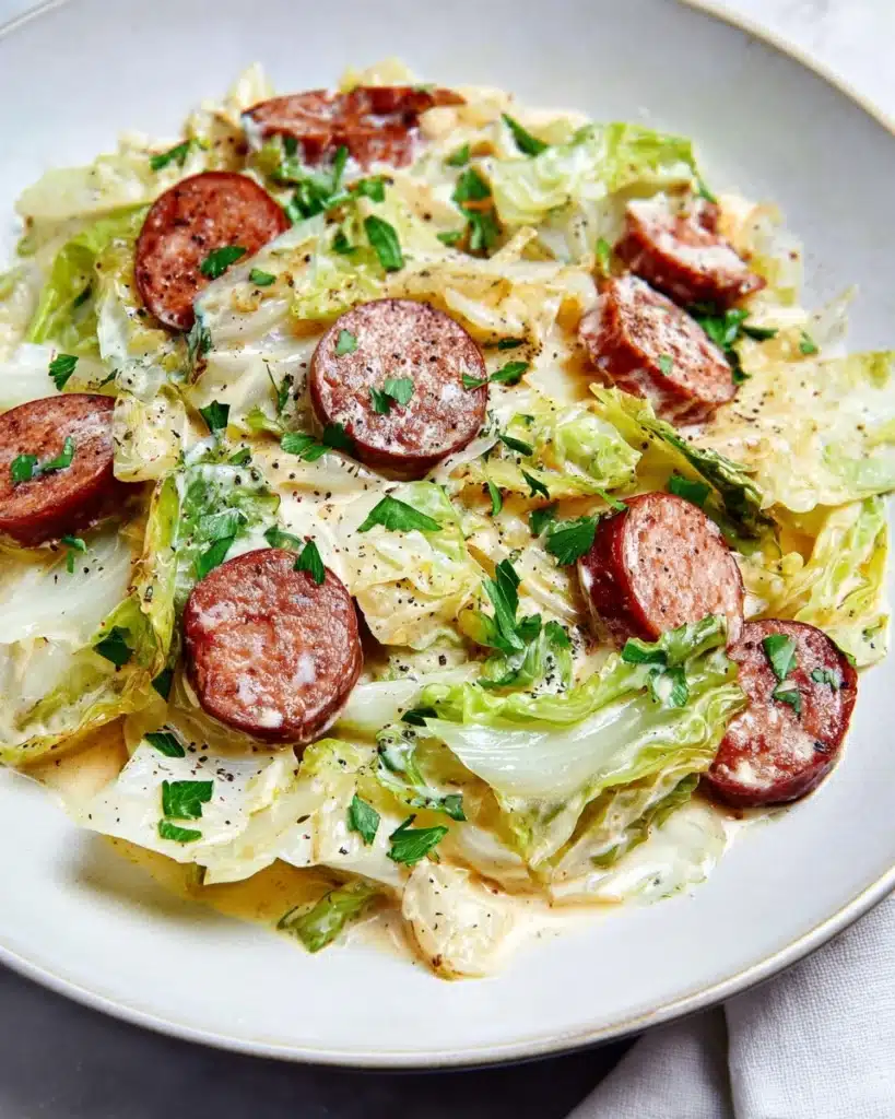 Keto TikTok Cajun Sausage and Cabbage Alfredo Recipe