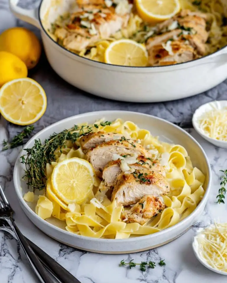 Lemon Thyme Chicken with Garlic Parmesan Egg Noodles Recipe