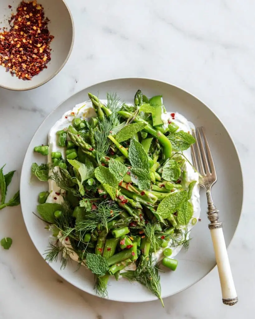 Sugar Snap Pea and Asparagus Salad with Whipped Feta Recipe