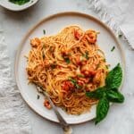 Lobster Pasta with Creamy Tomato Sauce and Basil Recipe