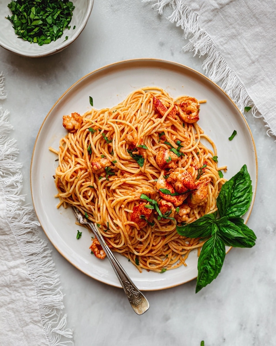 Lobster Pasta with Creamy Tomato Sauce and Basil Recipe
